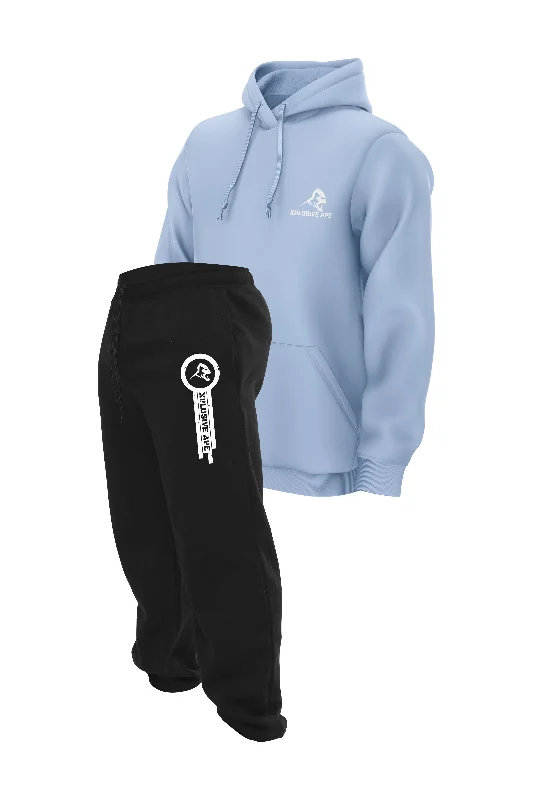 XAPE Panelled Joggers & Essential Hoodie Combo - Black/Light Blue Elegant Men's Formal 