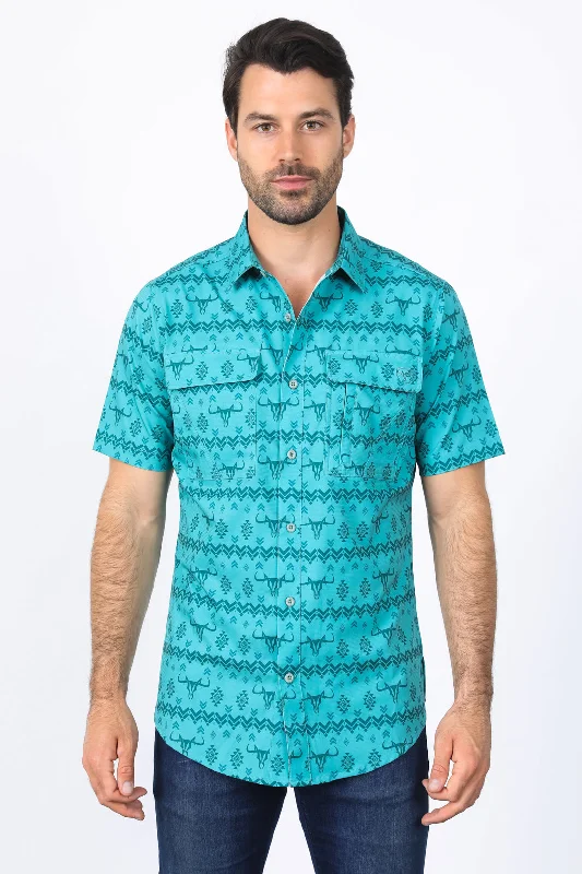 Mens Performance Classic Fit Western Sage Short Sleeve Aztec Print Shirt Unique Men's Patch