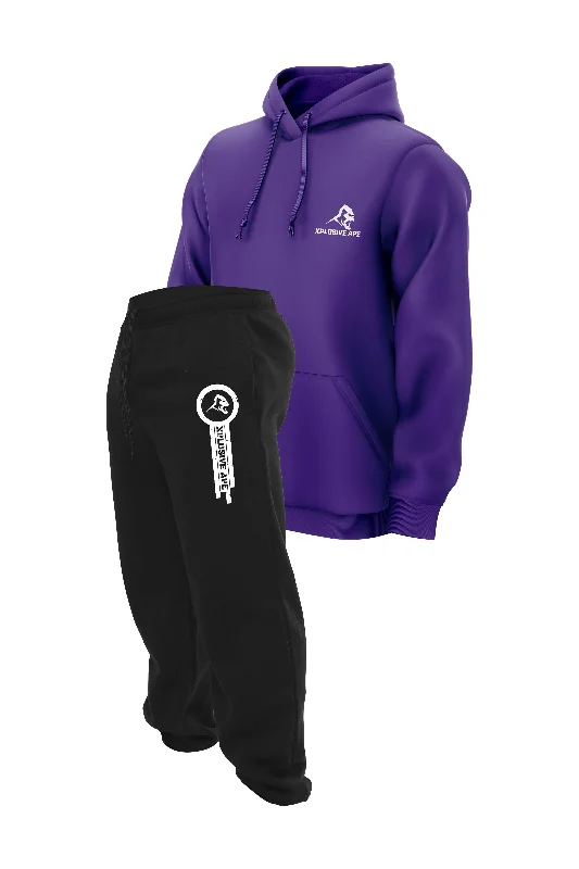 XAPE Panelled Joggers & Essential Hoodie Combo - Black/Purple Bohemian Men's Free