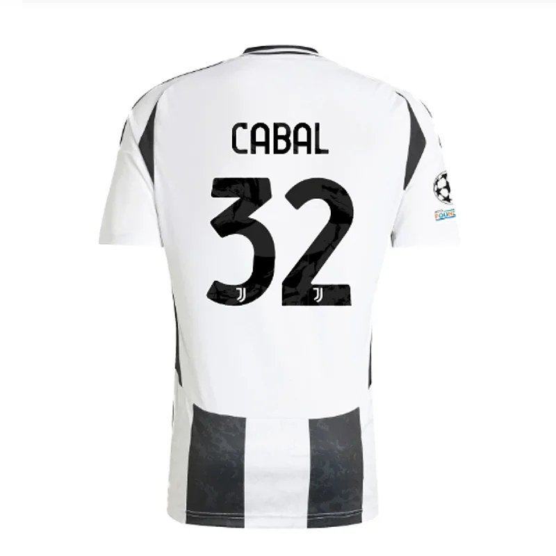 adidas Juventus Authentic Juan Cabal Home Jersey w/ Champions League + Copa Italia Patches 24/25 (White/Black) Rugged Men's Outdoor 