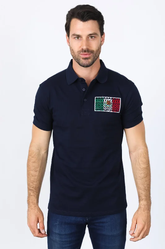 Mens Modern Fit Stretch MEXICO Embroidery Polo Sophisticated Men's French