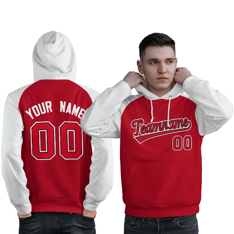 Custom Stitched Red White Raglan Sleeves Sports Pullover Sweatshirt Hoodie For Men Vacation