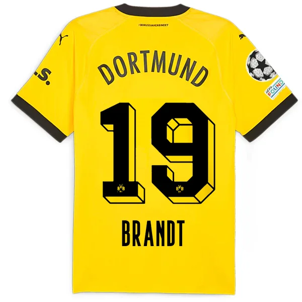 Puma Borussia Dortmund Authentic Julian Brandt Home Jersey w/ Champions League Patches 23/24 (Cyber Yellow/Puma Black) Dapper Men's Bow