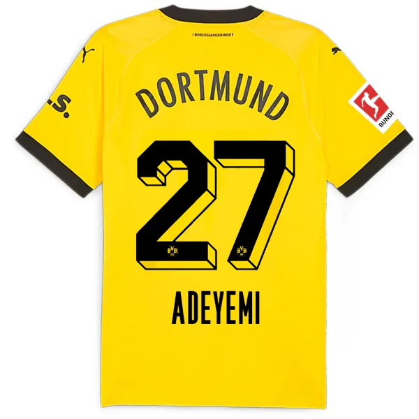 Puma Borussia Dortmund Authentic Karim Adeyemi Home Jersey w/ Bundesliga Patch 23/24 (Cyber Yellow/Puma Black) Polished Men's Satin