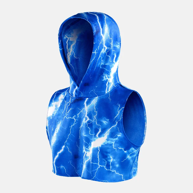 Blue Lightning Football Crop Top Hoodie Casual Men's Japanese 