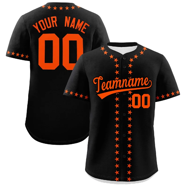 Custom Black Orange Star Ribbing Authentic Baseball Jersey British Gentleman Style