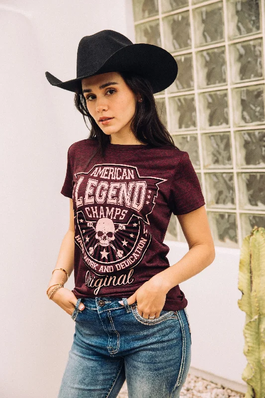 Women's Cotton American Legend Graphic Print Wine T-shirt Practical Men's Quick