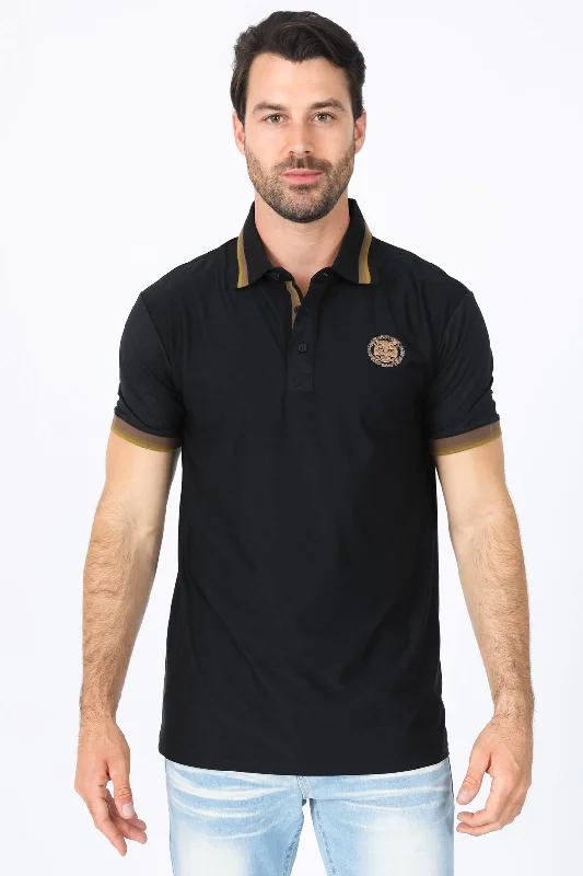 Mens Modern Fit Stretch Cotton Black Polo Refined Men's Hand