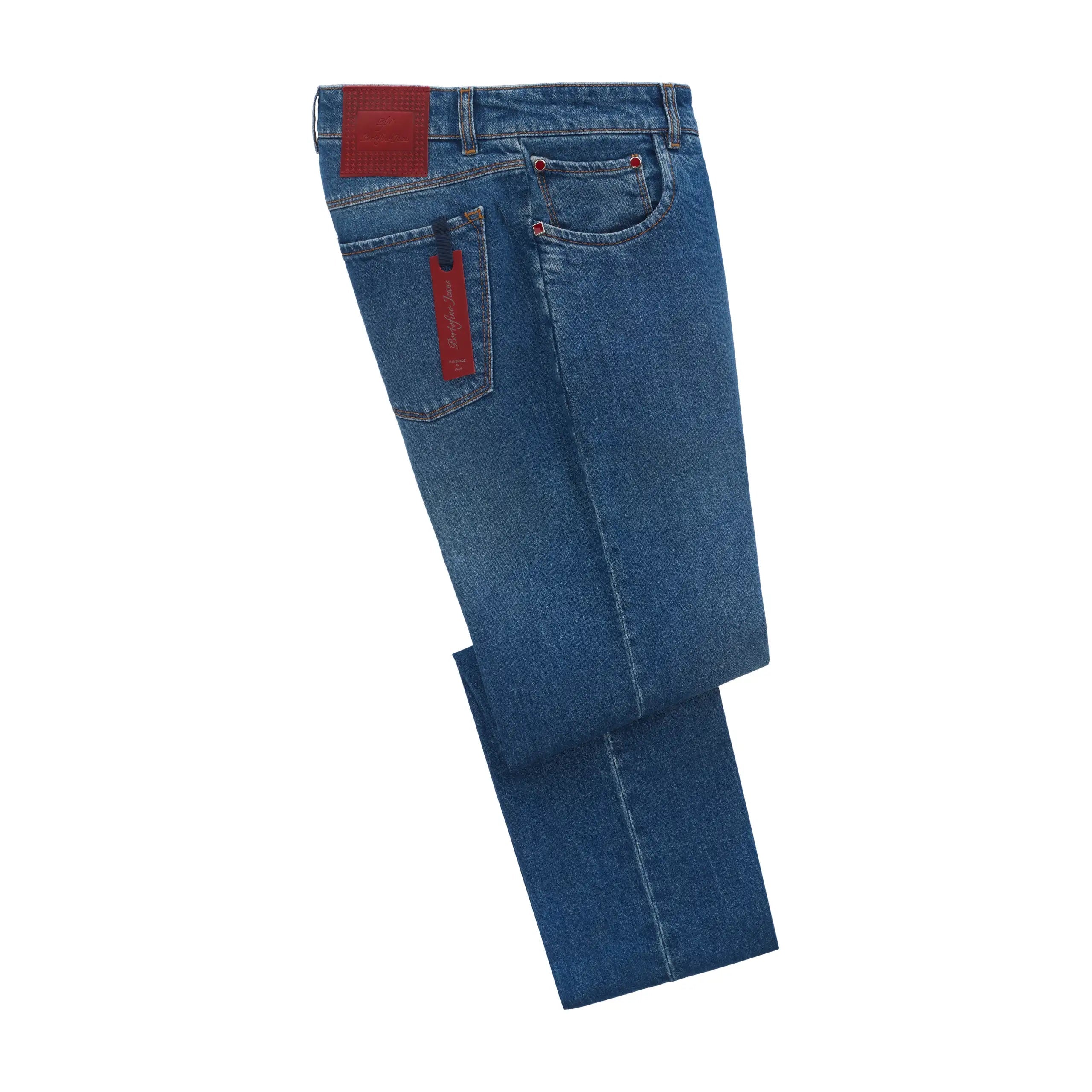 Slim-Fit Cotton Five-Pocket Blue Jeans Cozy Men's Winter