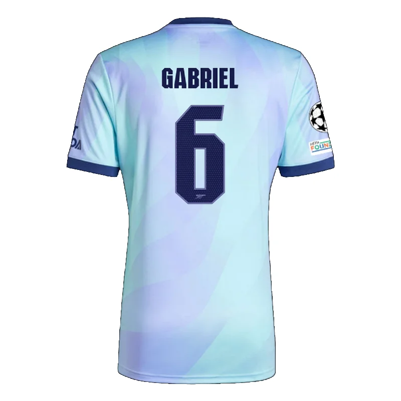 adidas Arsenal Gabriel Third Jersey w/ Champions League Patches 24/25 (Clear Aqua/Light Flash Purple) Youthful Men's Pop