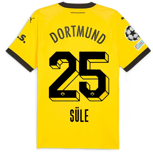 Puma Borussia Dortmund Authentic Sule Home Jersey w/ Champions League Patches 23/24 (Cyber Yellow/Puma Black) Refined Men's Velvet