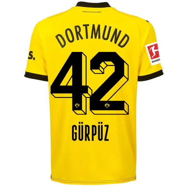 Puma Borussia Dortmund Gurpuz Home Jersey w/ Bundesliga Patch 23/24 (Cyber Yellow/Puma Black) Polished Men's Silk