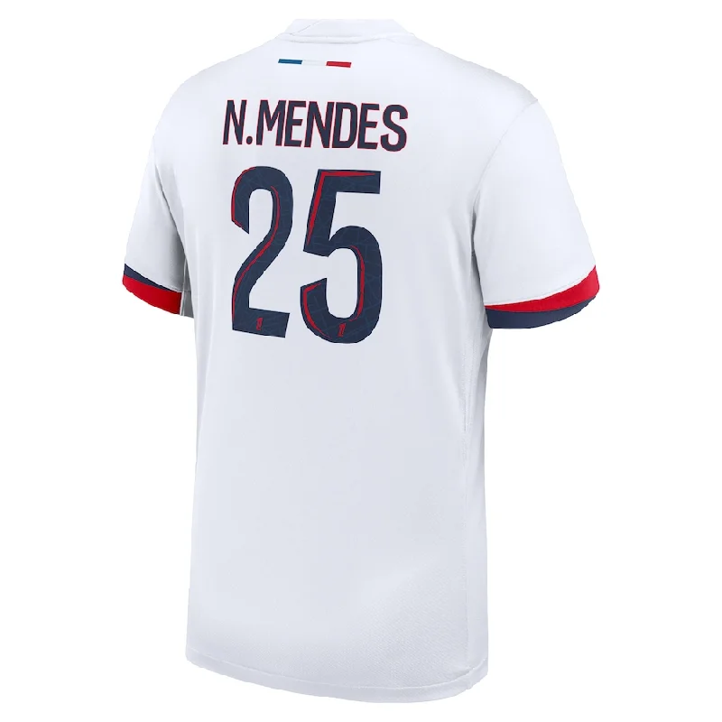 Nike Paris Saint-Germain Nuno Mendes Away Jersey 24/25 (White/Midnight Navy) Trendy Men's Scandinavian