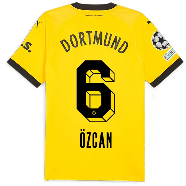 Puma Borussia Dortmund Authentic Ozcan Home Jersey w/ Champions League Patches 23/24 (Cyber Yellow/Puma Black) Sophisticated Men's French