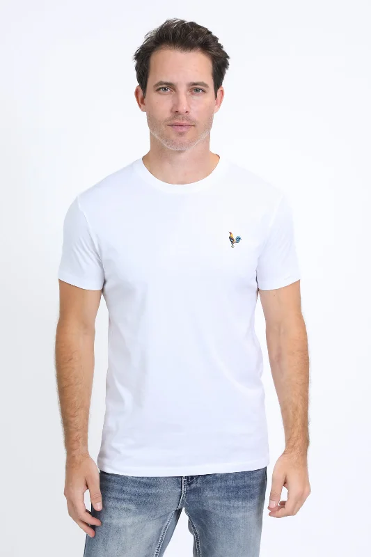 Men's Rooster Logo Cotton White T-Shirt Streetwear Style