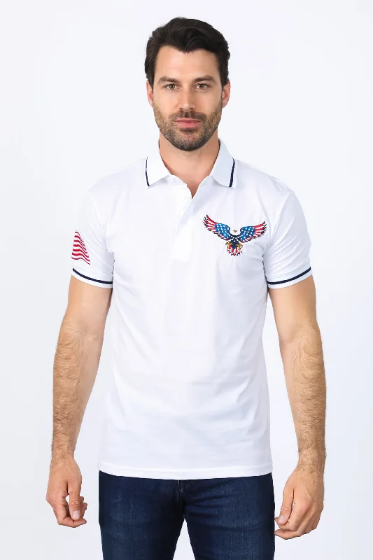 Mens Modern Fit Stretch USA Embroidery Polo Polished Men's Satin