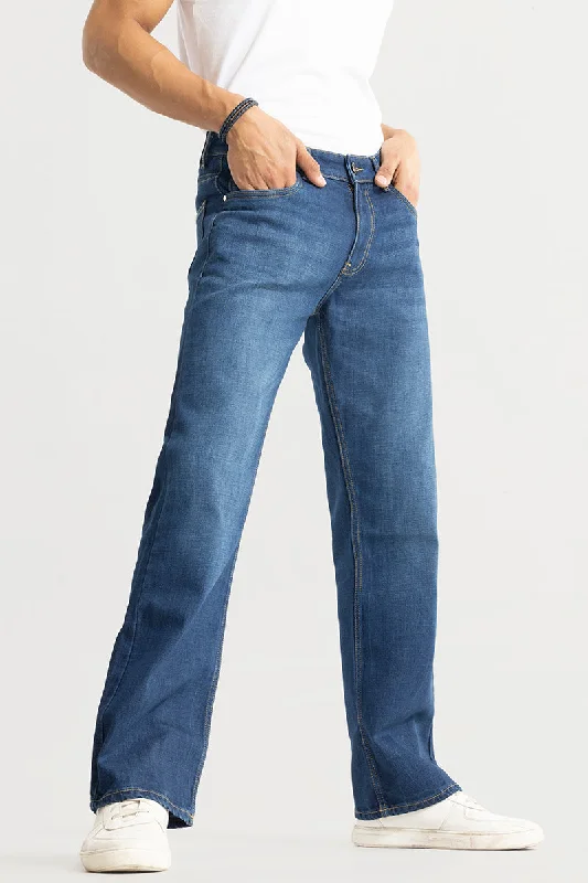 Dimmet Blue Bootcut Jeans Unique Men's Patch