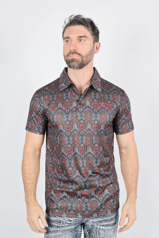 Mens Performance Fabric Modern Fit Stretch Aztec Print Polo Artistic Men's Avant