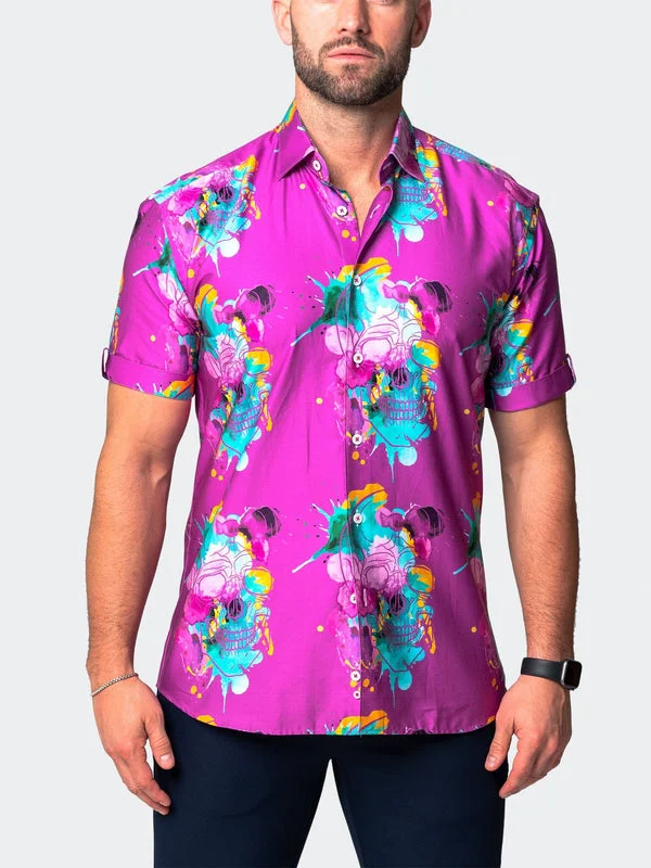 Maceoo Stretch Short-Sleeve Shirt | Galileo SkullGift Pink Trendy Men's Scandinavian