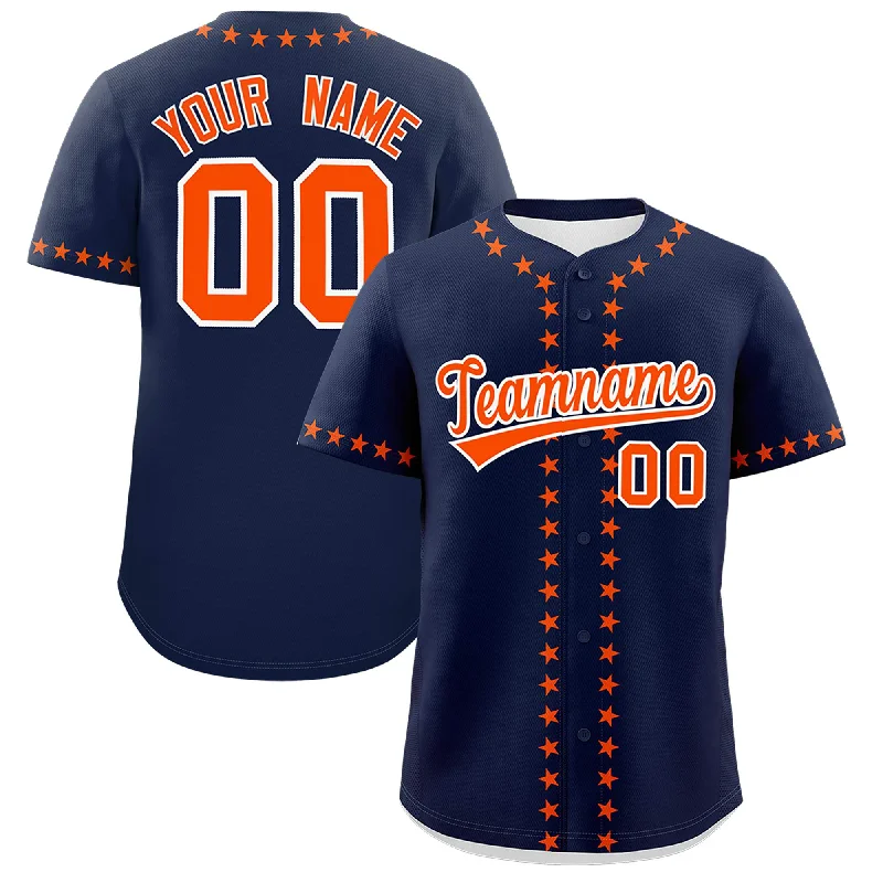 Custom Navy Orange Star Ribbing Authentic Baseball Jersey Traditional Men's Country