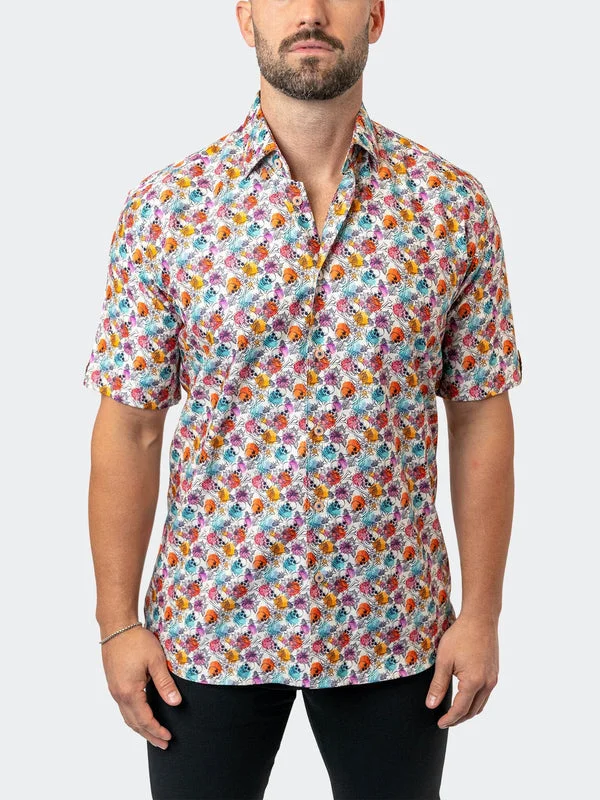 Maceoo Stretch Short-Sleeve Shirt | Galileo FloralSkull 12 White Practical Men's Multi