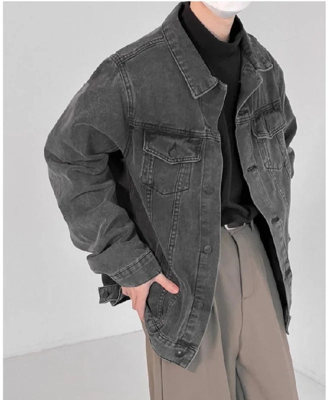 Retro Washed Denim Jacket Sophisticated Men's French