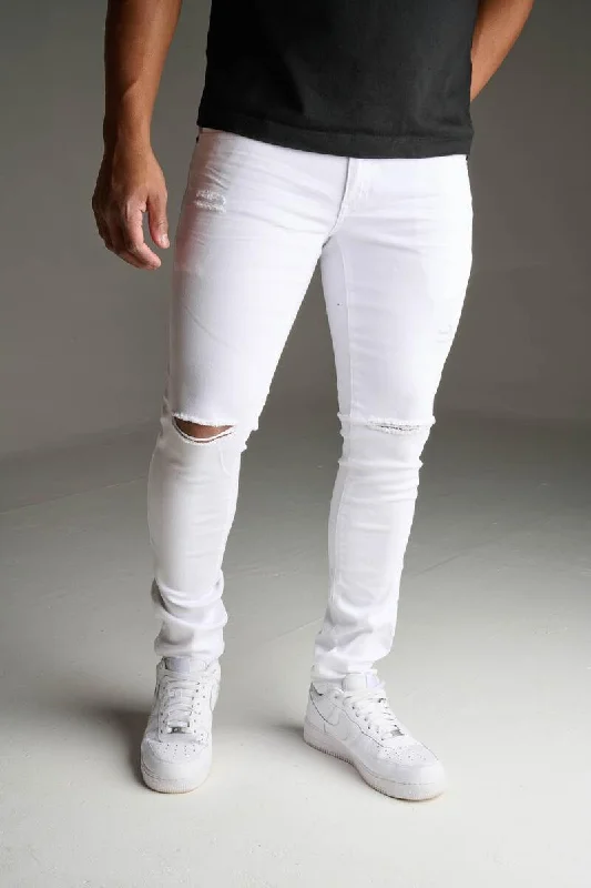 Spark Ripped Twill Jean (White) Confident Men's High