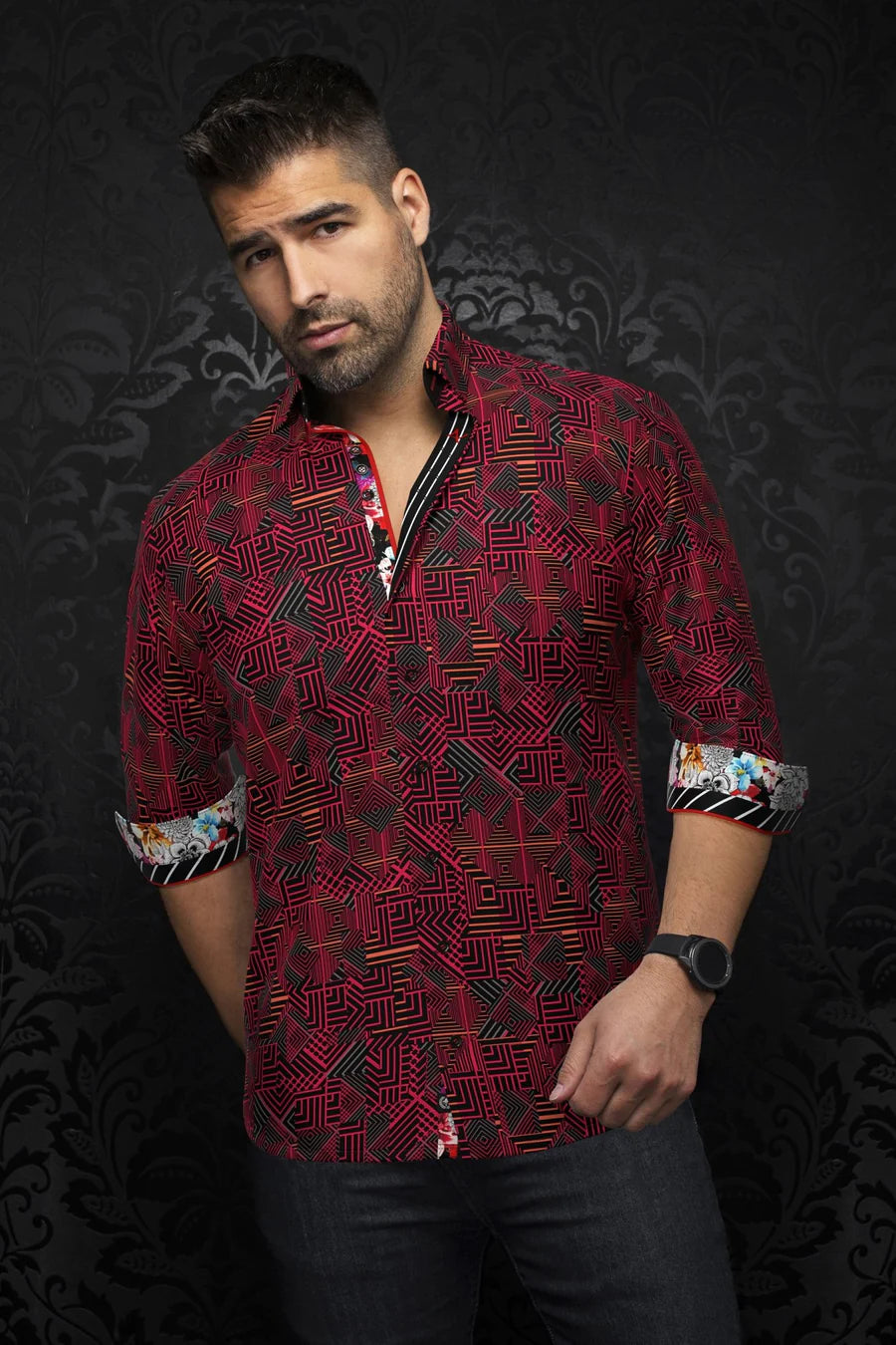 Au Noir Stretch Shirt | Arienzo Red Organic