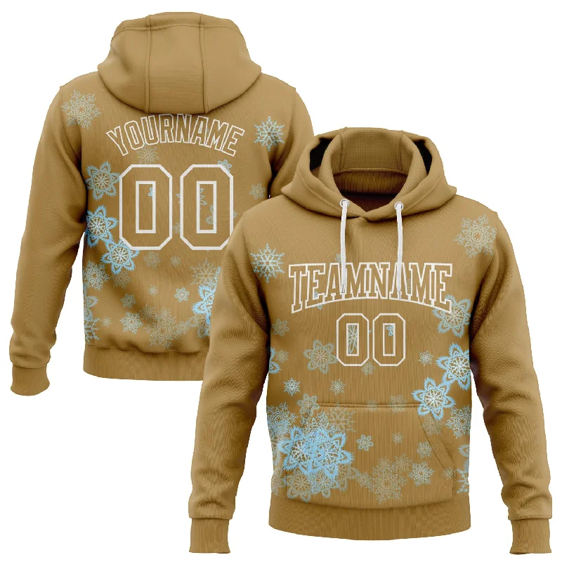 Custom Stitched Old Gold White Christmas Snowflakes 3D Sports Pullover Sweatshirt Hoodie Artistic Men's Avant