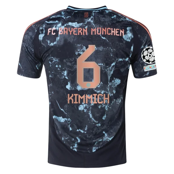 adidas Bayern Munich Authentic Joshua Kimmich Away Jersey w/ Champions League Patches 24/25 (Black/Copper/Blue) Refined Men's Velvet