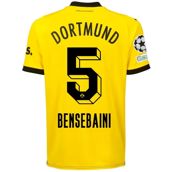 Puma Borussia Dortmund Ramy Bensebaini Home Jersey w/ Champions League Patches 23/24 (Cyber Yellow/Puma Black) Bold Men's Animal