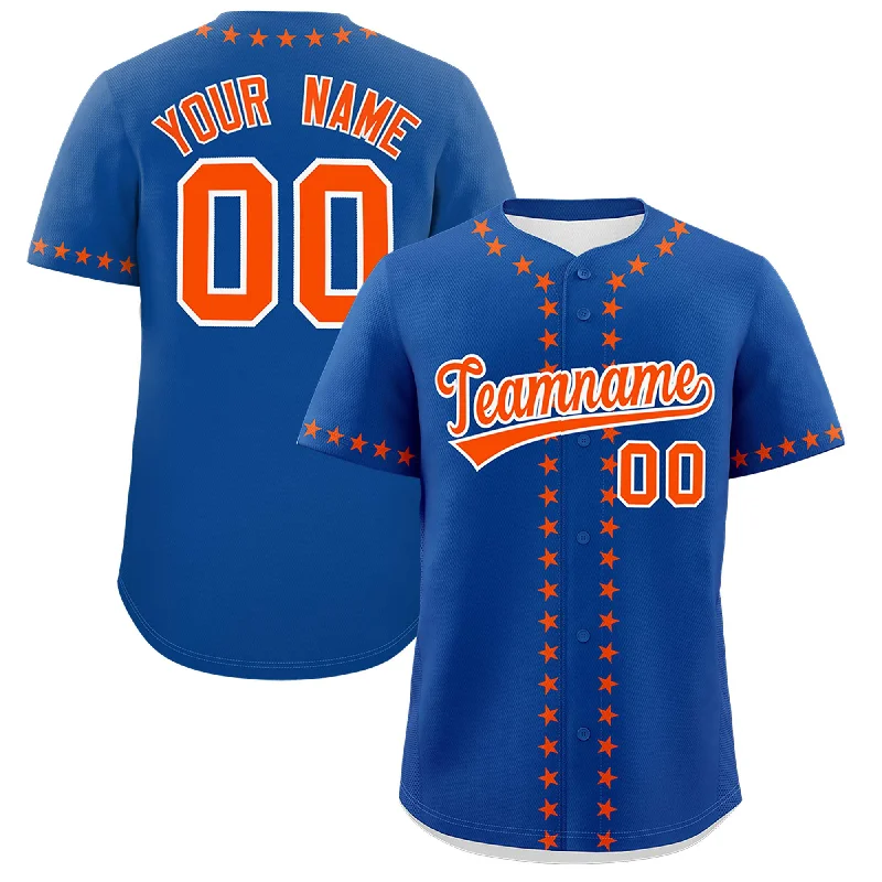 Custom Royal Orange Star Ribbing Authentic Baseball Jersey Practical Men's Multi