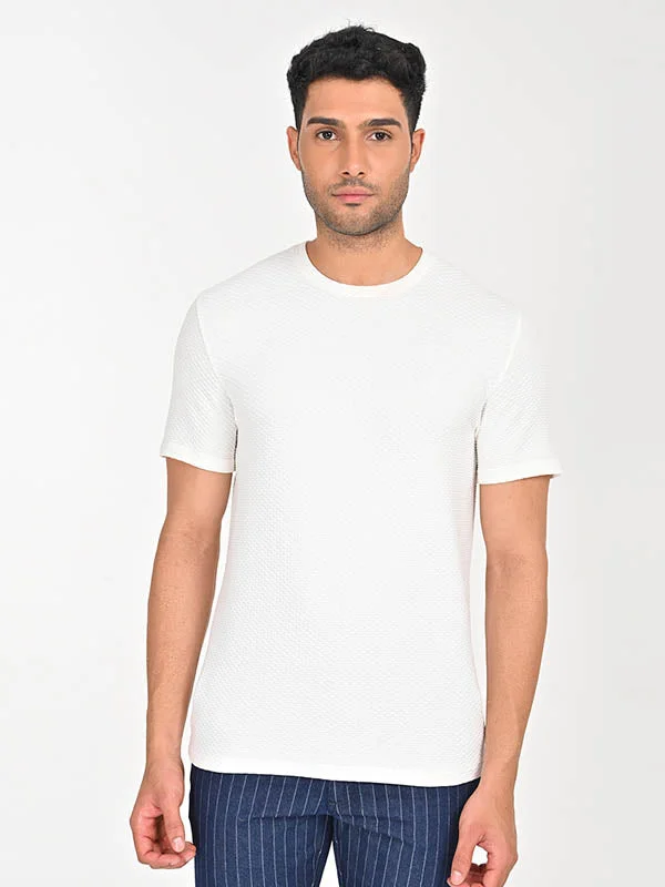 Men Textured Crew Neck T-Shirt Elegant Men's Formal 