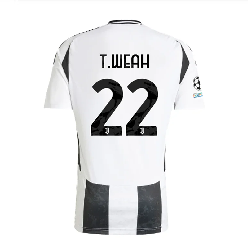 adidas Juventus Authentic Tim Weah Home Jersey w/ Champions League + Copa Italia Patches 24/25 (White/Black) Dynamic Men's High