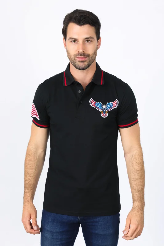 Mens Modern Fit Stretch USA Embroidery Polo Adventure