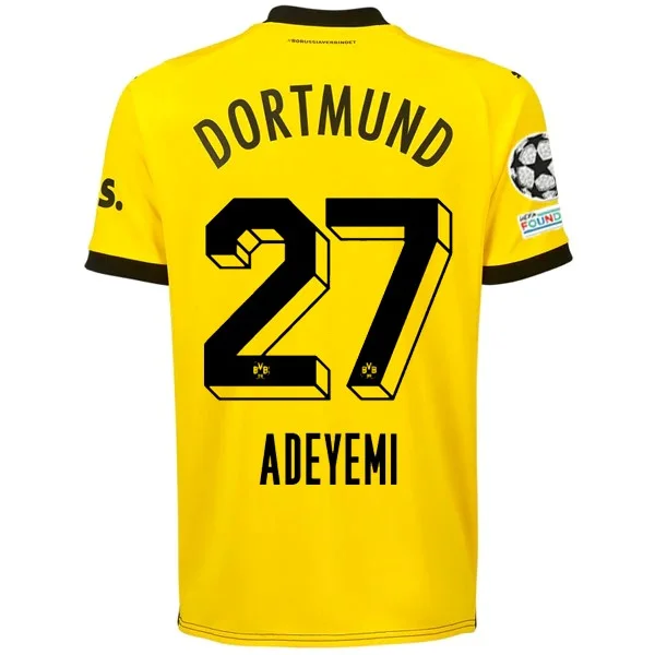 Puma Borussia Dortmund Karim Adeyemi Home Jersey w/ Champions League Patches 23/24 (Cyber Yellow/Puma Black) Laid