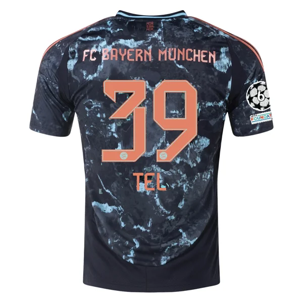 adidas Bayern Munich Authentic Mathys Tel Away Jersey w/ Champions League Patches 24/25 (Black/Copper/Blue) Cool Men's Skate