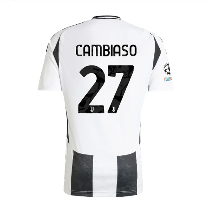 adidas Juventus Authentic Andrea Cambiaso Home Jersey w/ Champions League + Copa Italia Patches 24/25 (White/Black) Minimalist Men's Casual 