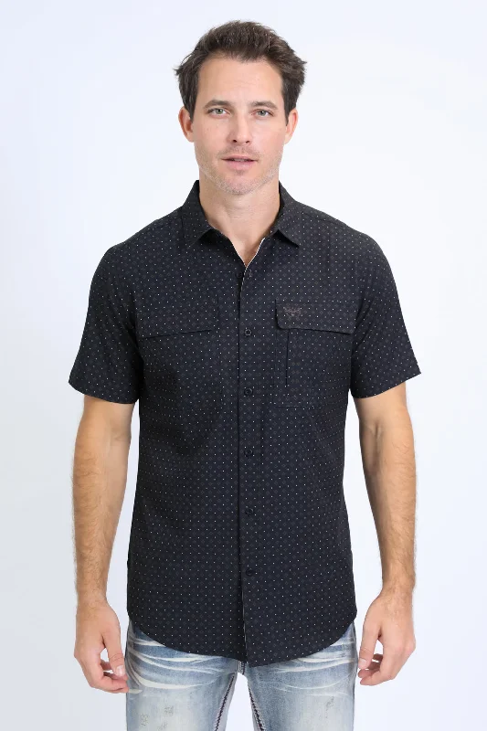 Mens Performance Western Short Sleeve Aztec Print Black Shirt Classic Men's Pin