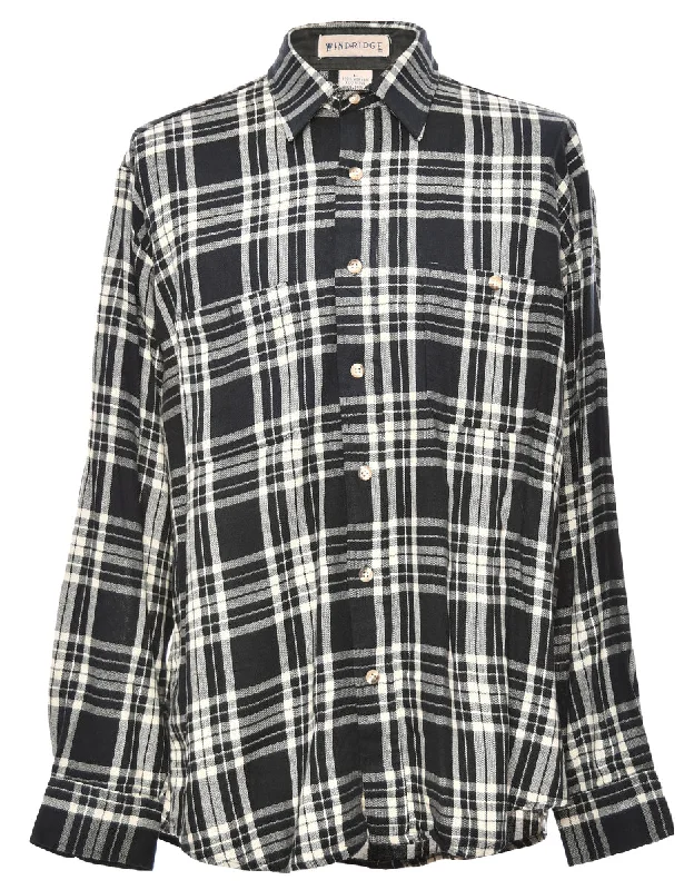 Long Sleeved Black Checked Shirt - L Sleek Men's Contemporary 