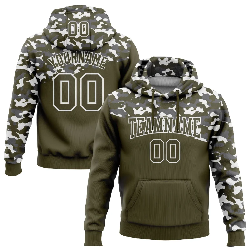 Custom Stitched Camo Olive-Steel Gray 3D Sports Pullover Sweatshirt Salute To Service Hoodie Edgy Men's Punk