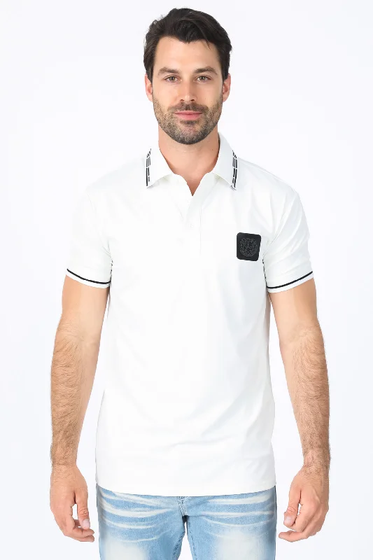 Mens Modern Fit Stretch Cotton White Polo Monochromatic Office Style