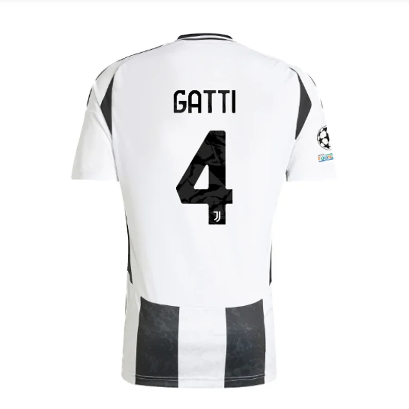 adidas Juventus Authentic Federico Gatti Home Jersey w/ Champions League + Copa Italia Patches 24/25 (White/Black) Refined Men's Velvet