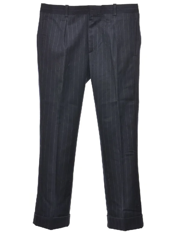 Pinstriped Navy Trousers - W36 L30 Organic