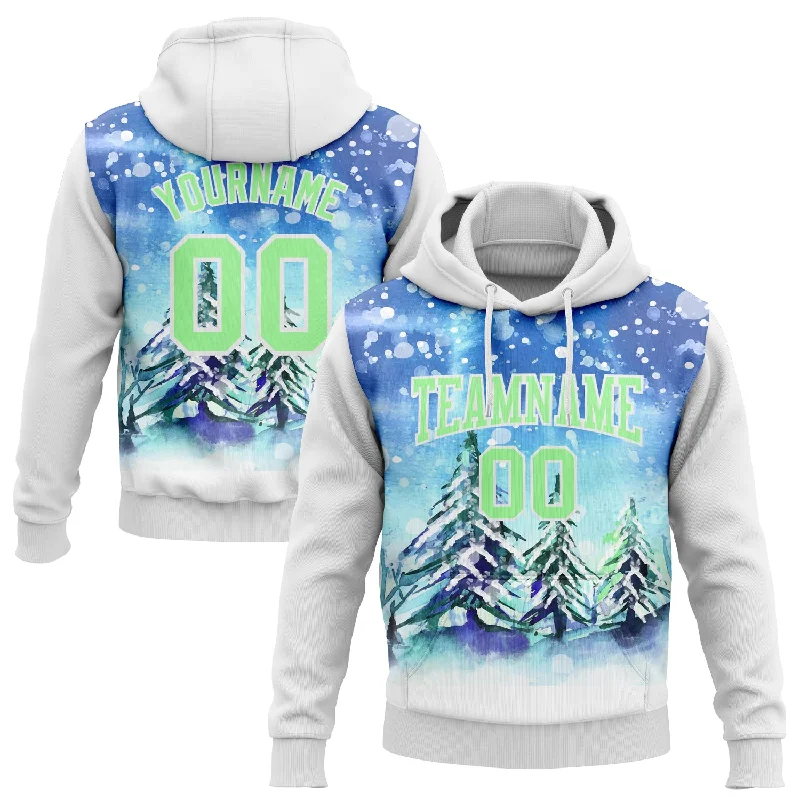 Custom Stitched White Pea Green Christmas Snowflakes 3D Sports Pullover Sweatshirt Hoodie Refined Men's Hand