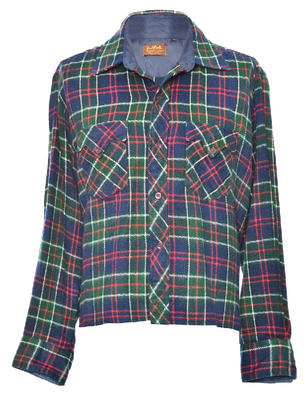 Long Sleeved Navy Checked Shirt - XL Laid