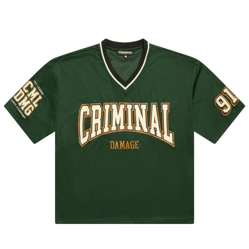 Criminal Damage Mesh V Neck Jersey - Green Sporty Men's Tennis