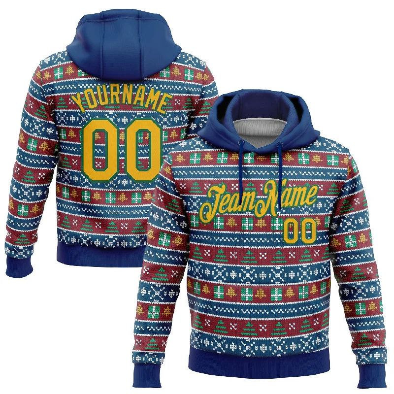 Custom Stitched US Navy Blue Gold-Kelly Green Christmas 3D Sports Pullover Sweatshirt Hoodie Confident Men's High