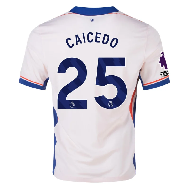 Nike Chelsea Moises Caicedo Away Jersey w/ EPL + No Room For Racism Patches 24/25 (Guava Ice/Rush Blue) Relaxed Men's Australian 