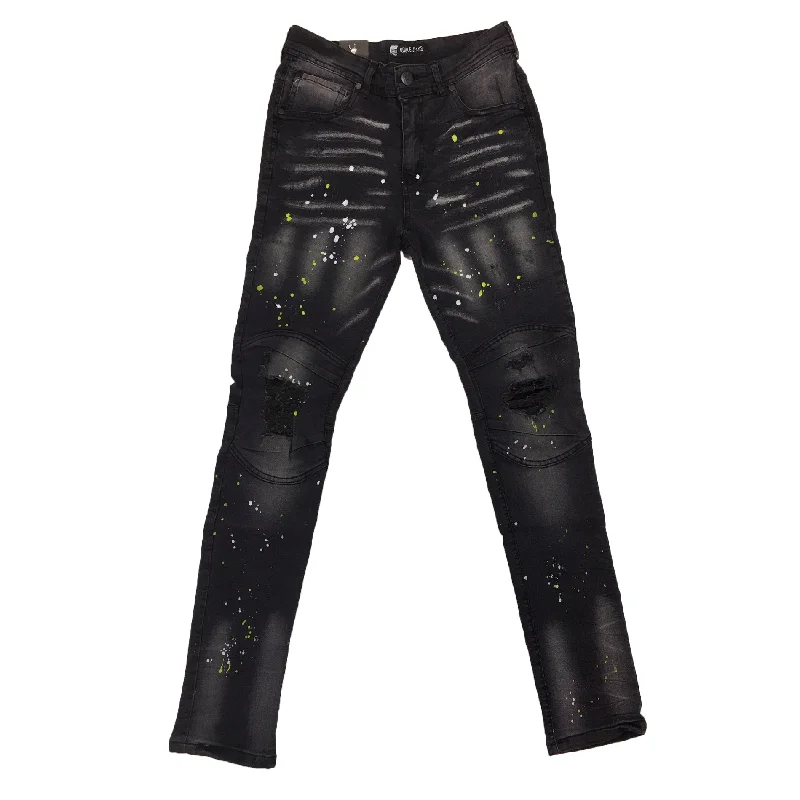 Nobel Painted Spot Biker Jean (Black) Modern Men's 